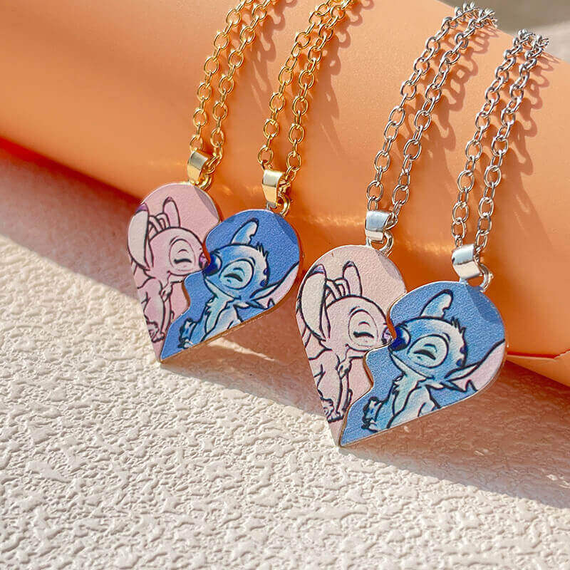 Stitch and Angel Heart Magnetic Necklace