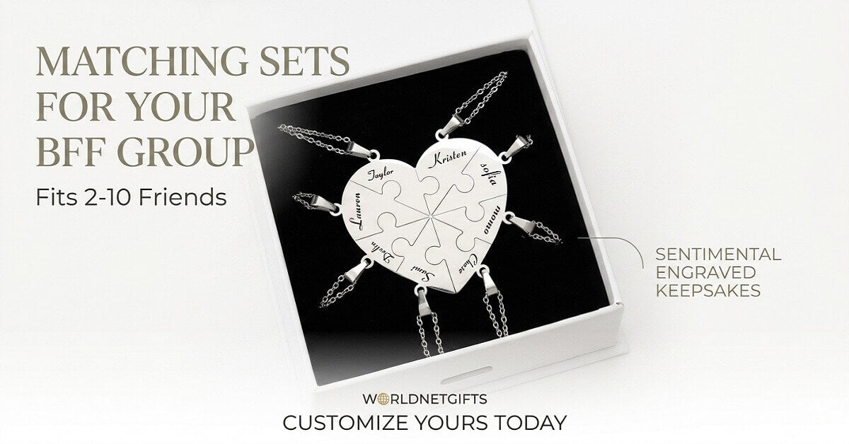 WorldnetGifts — personalized friendship necklaces for groups of 2 to 10 custom matching jewelry
