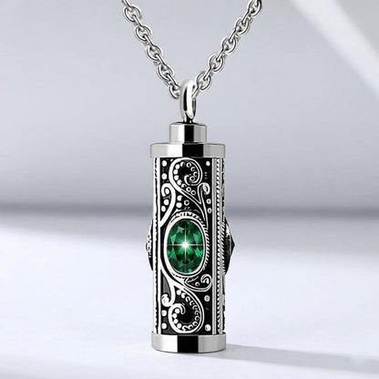 May birthstone emerald green oval crystal cylinder urn necklace, waterproof stainless steel ashes holder memorial pendant jewelry.