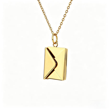 Luxurious 14K gold plated envelope necklace featuring a hidden love letter design for romantic gifting
