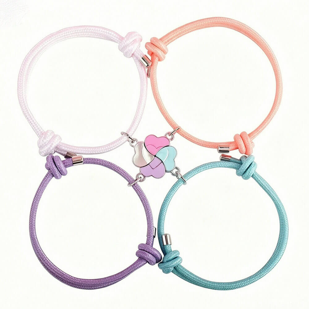 4-Piece Magnetic Heart Clover Matching Bracelets for Best Friends