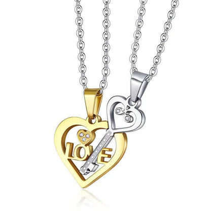 I Love You Heart Shaped Matching Key Chains Necklaces