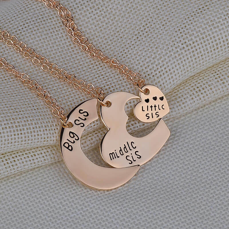 3 Pieces Sister Necklace Stitching Heart-Shaped