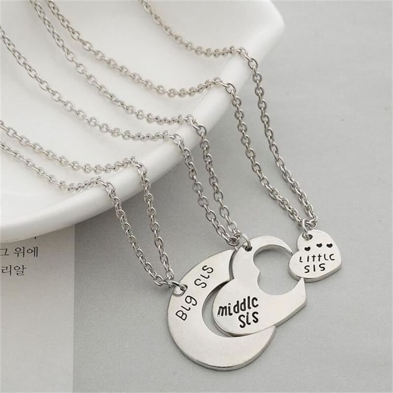 3 Pieces Sister Necklace Stitching Heart-Shaped