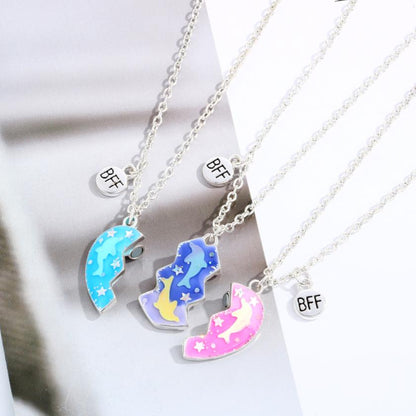 Set of 3 Best Friends Dolphin Heart Necklaces