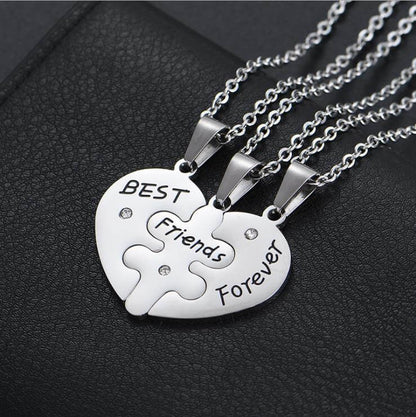 heart friendship necklace for 3 Silver