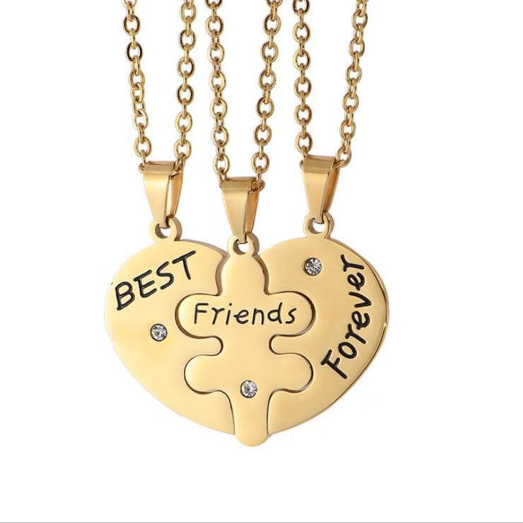 BFF Heart Necklace for 3 Gold