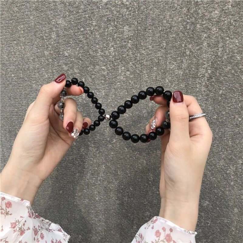Black Energy Bead Couple Magnetic Bracelet