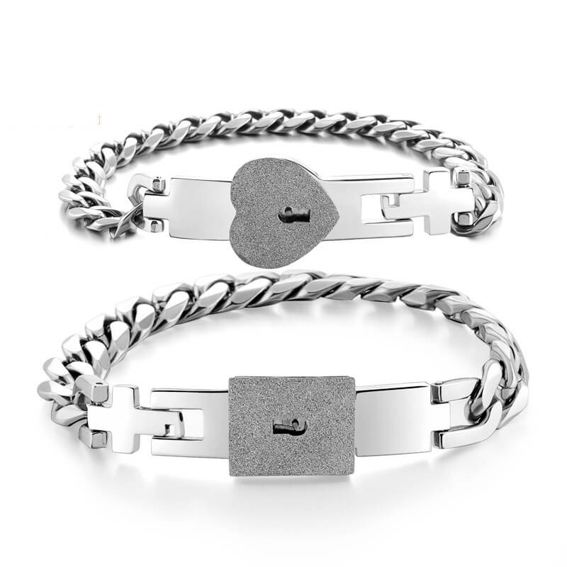 lock and key bracelet for couples silver