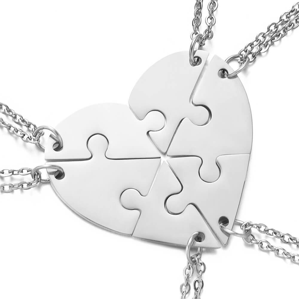 3-7 Pcs/Set Friends Family Engraved Names Heart Shaped Matching Necklaces