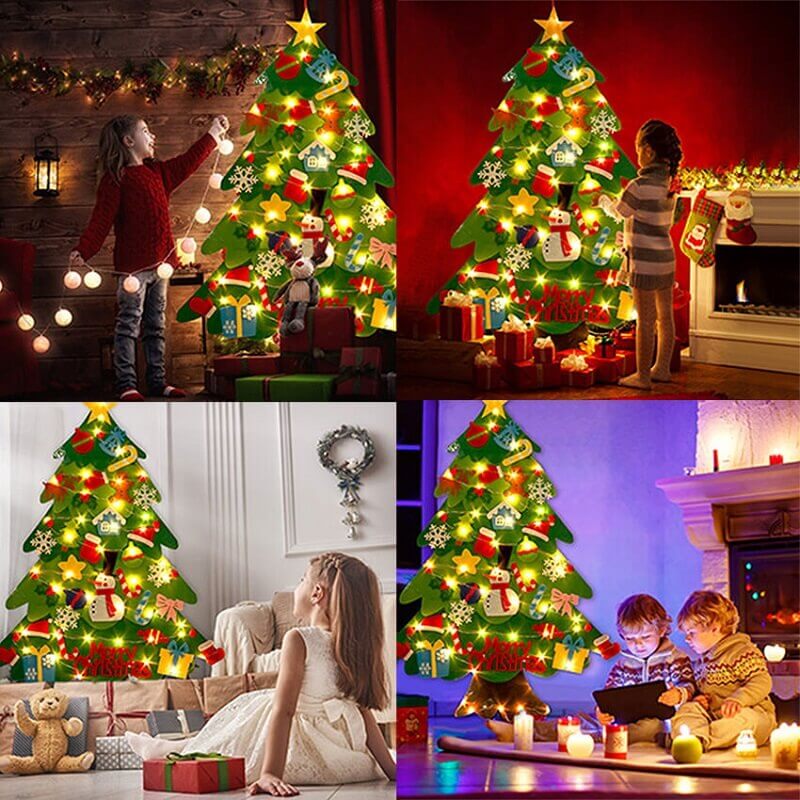 Kids DIY Felt Christmas Tree Kit with LED Ligiths