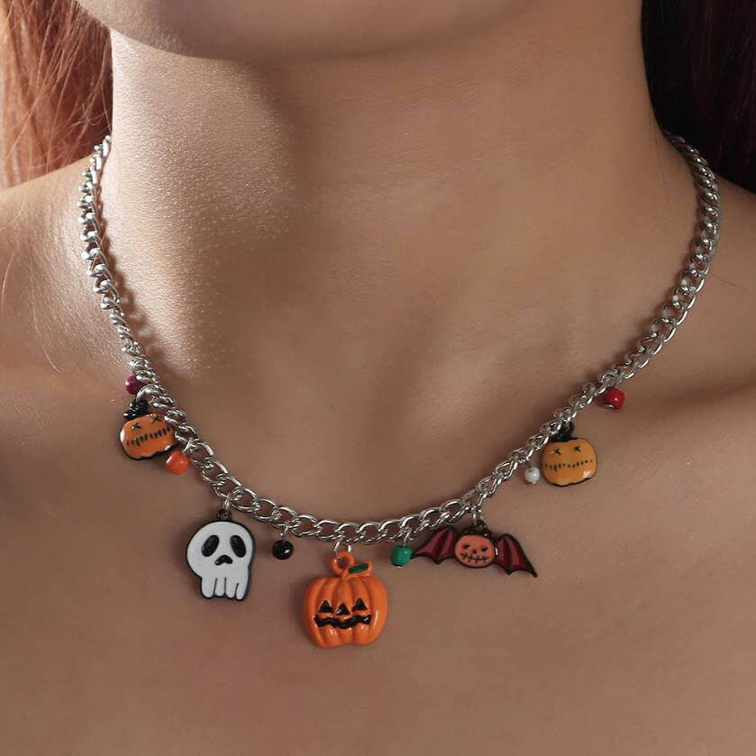 Halloween Pumpkin Ghost Bat Necklace