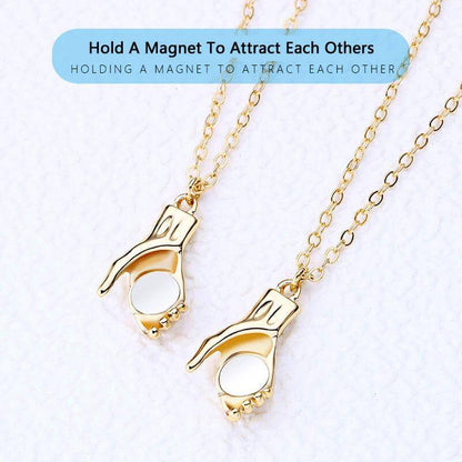 Magnetic Handshake Necklace with Holding Hands Pendant
