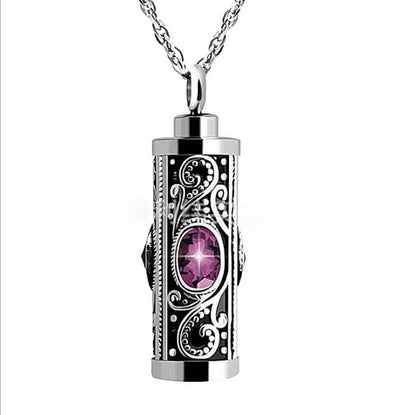 Inlay Crystal Cylinder Urn Ashes Keep Memory Necklace