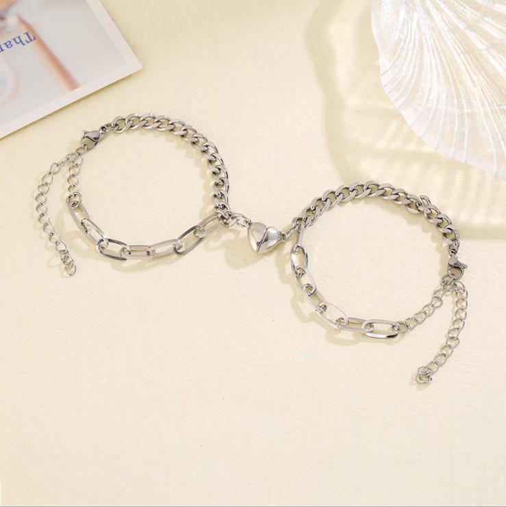 Silver magnetic couple bracelets
