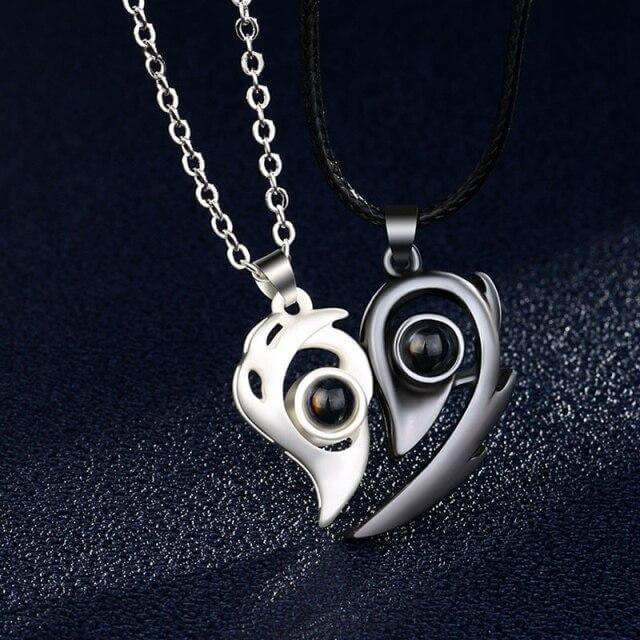 100 languages I love you projection necklace flame heart magnetic couple BFF necklace