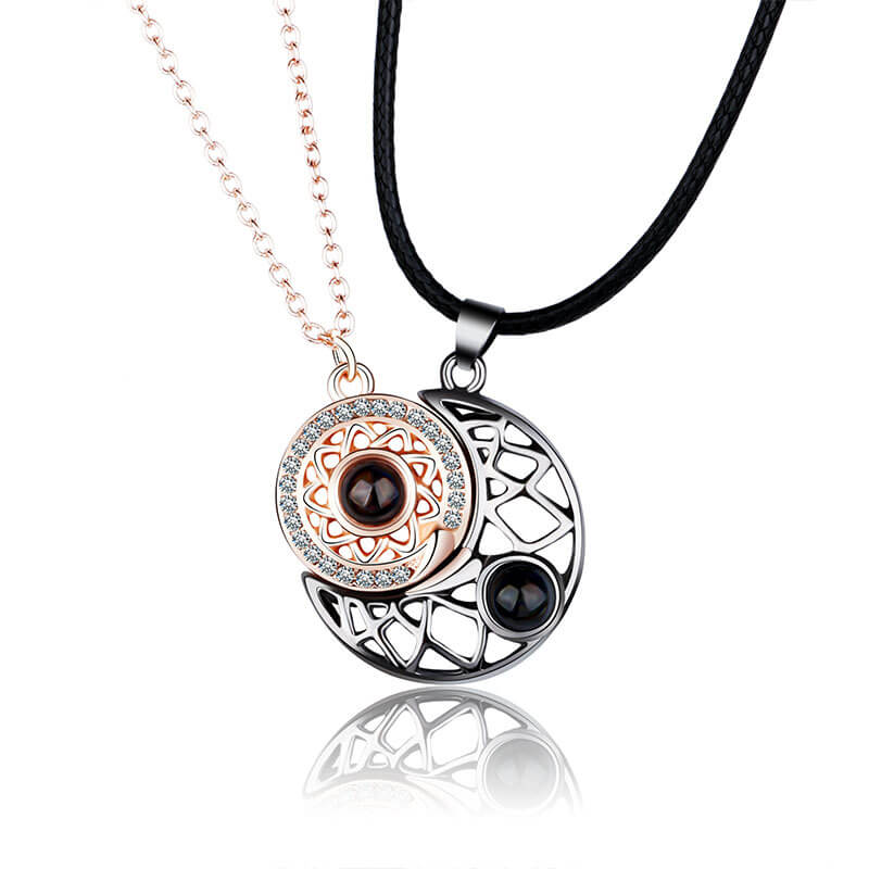 sun and moon projection necklace rose gold