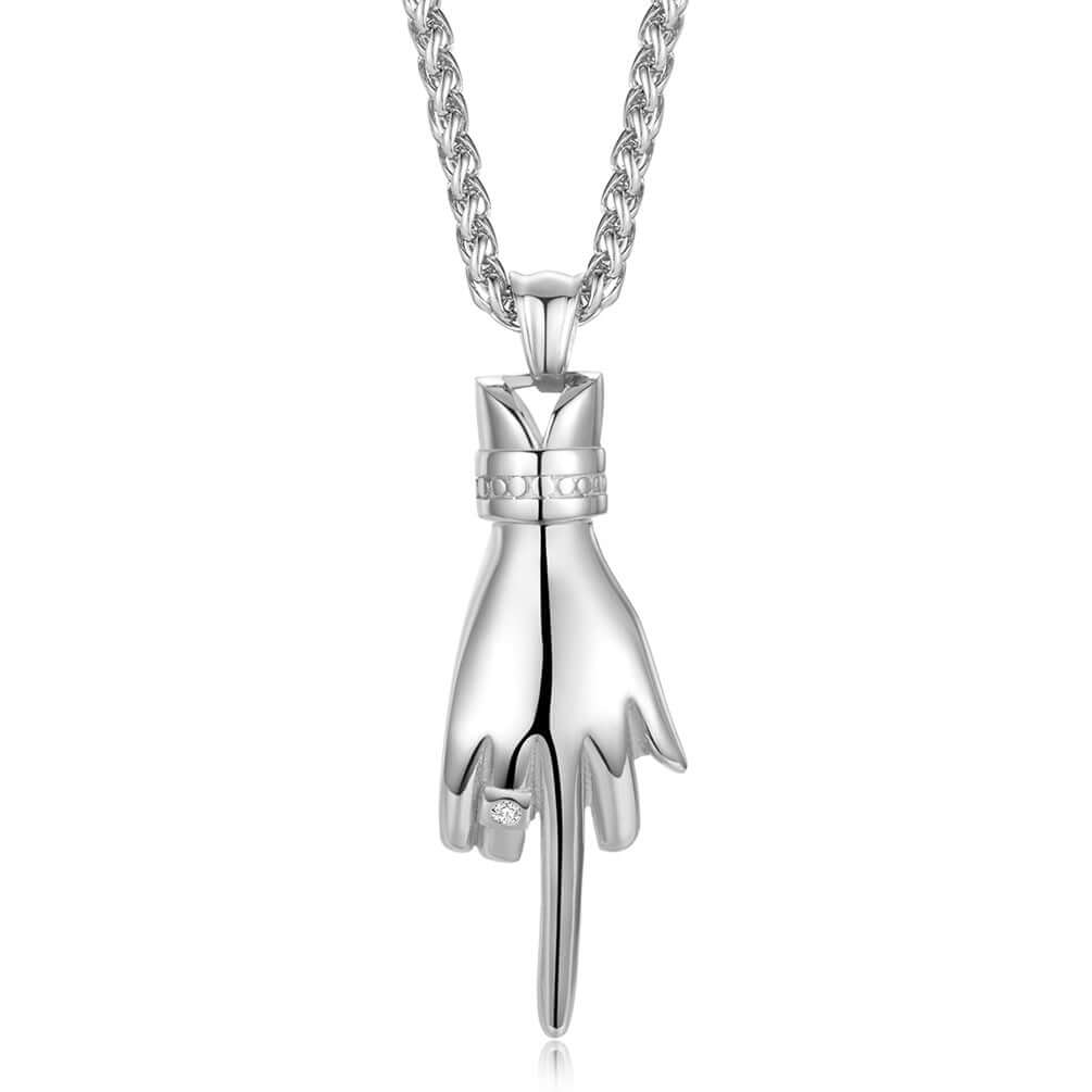 middle finger necklace silver