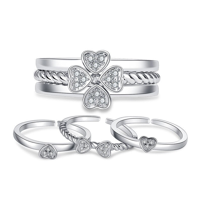 Three In One Four Leaf Clover Rings for BFF