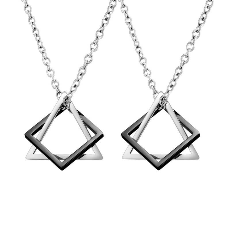 Triangle and Square Combination Necklace Couple Gift