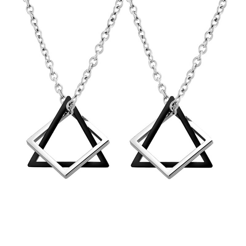 Triangle and Square Combination Necklace Couple Gift