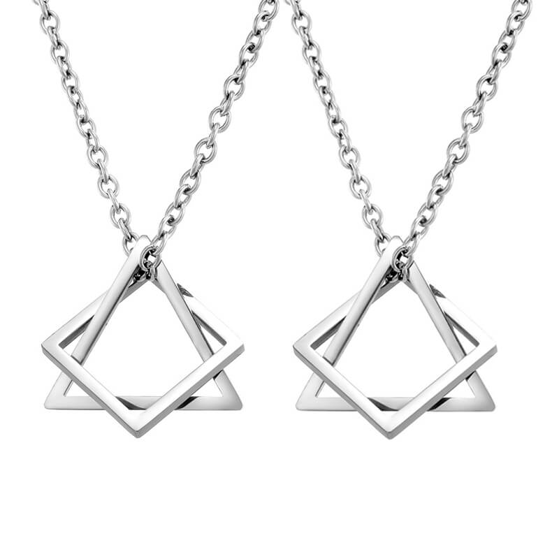 Triangle and Square Combination Necklace Couple Gift