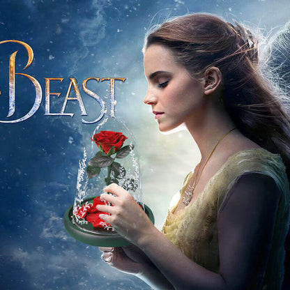 Beauty and the Beast Rose in Glass with Lights, for Christmas Valentine's Day