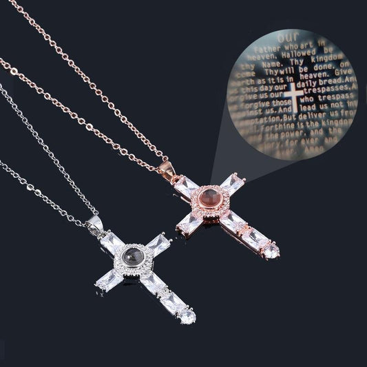 Cross Necklace with Lords Prayer Inside