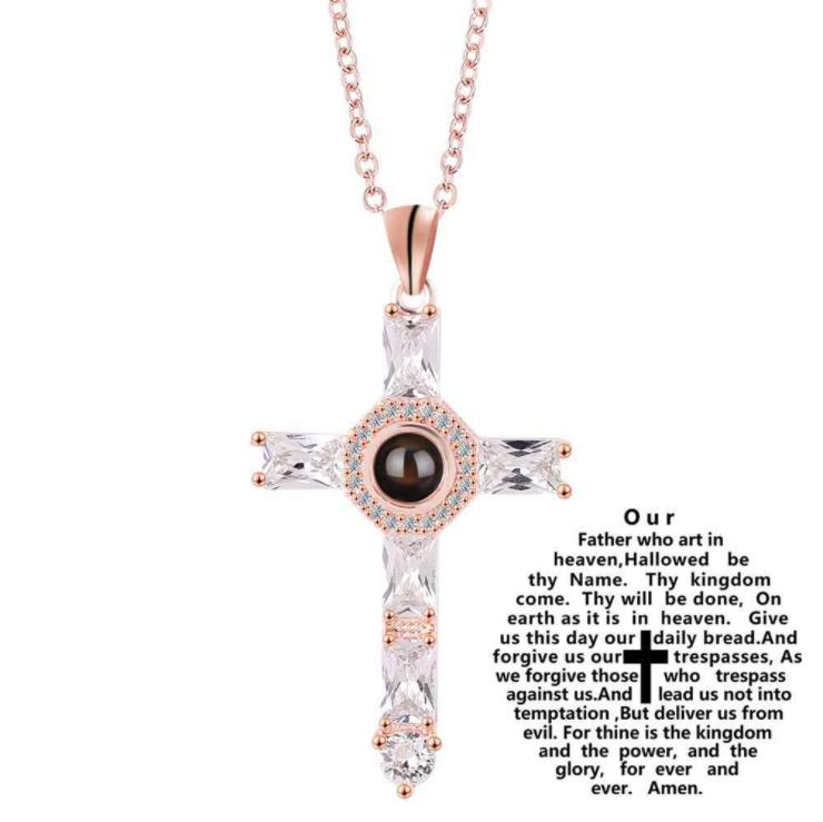 Cross necklace with sale our father prayer inside