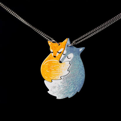fox and wolf BFF necklace