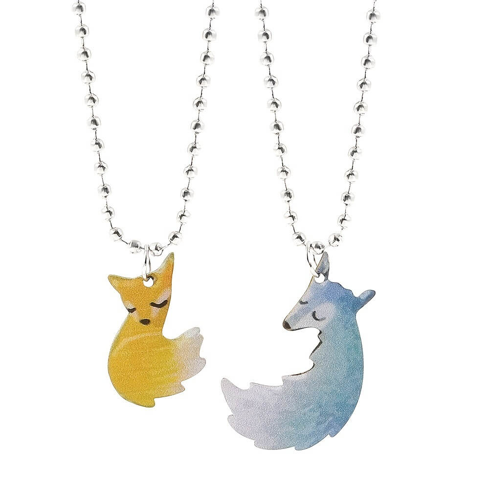 fox and wolf friendship necklace