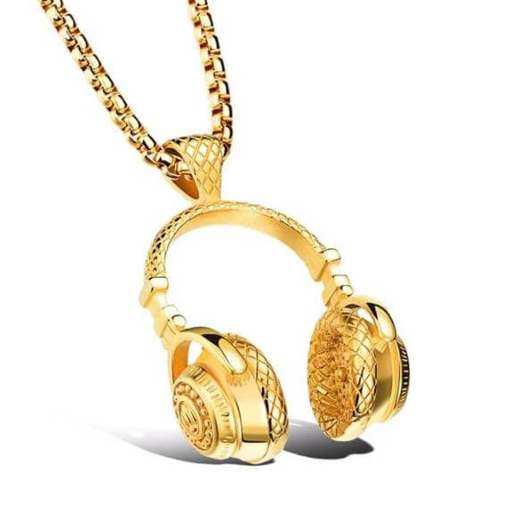 Headphone Pendant Necklace gold