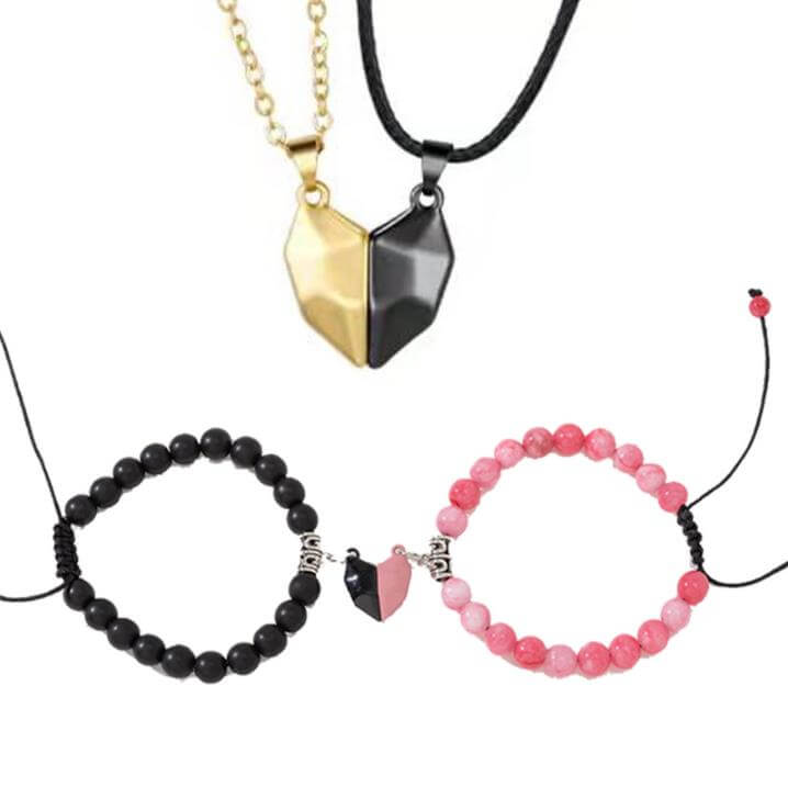 Magnetic Heart Necklace and Heart Bracelet Set