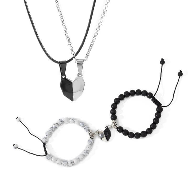 Magnetic Heart Necklace and Heart Bracelet Set