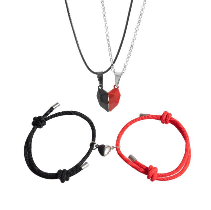 Magnetic Heart Necklace and Heart Bracelet Set