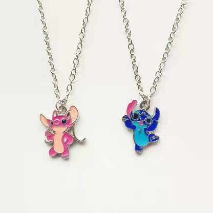 stitch and angel couple necklace