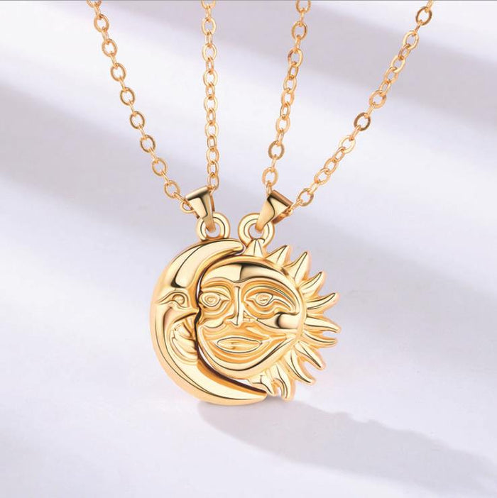 Sun and moon BFF magnetic friendship necklaces for two best friends couple